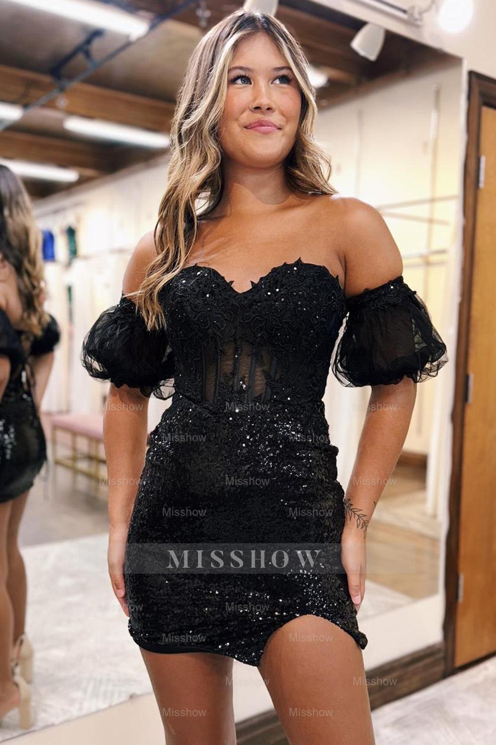 Misshow Sparkly Pink Tight Corset Sequined Short Homecoming Dress/Mini Dress with Lace