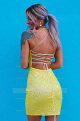 Misshow Sparkly Pink Tight Yellow Sequins Homecoming Dress/Mini Dress
