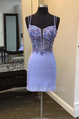 Misshow Sparkly Purple Beaded Spaghetti Straps Corset Tight Short Homecoming Dress/Mini Dress