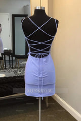 Misshow Sparkly Purple Beaded Spaghetti Straps Corset Tight Short Homecoming Dress/Mini Dress