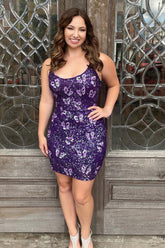 Misshow Sparkly Purple Butterflies Tight Beaded Sequins Short Homecoming Dress/Mini Dress