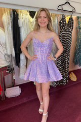 Misshow Sparkly Purple Corset Sequined A-Line Short Homecoming Dress/Mini Dress