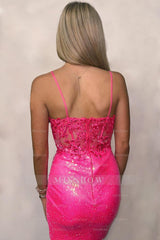 Misshow Sparkly Purple Corset Tight Short Homecoming Dress/Mini Dress with Lace