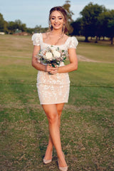 Misshow Sparkly Purple Lace Corset Tight Short Homecoming Dress/Mini Dress with Appliques