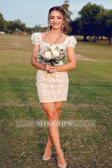 Misshow Sparkly Purple Lace Corset Tight Short Homecoming Dress/Mini Dress with Appliques