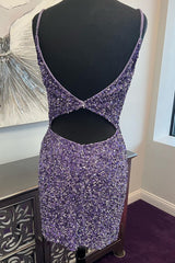 Misshow Sparkly Purple Open Back Short Hoco Dress