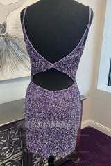 Misshow Sparkly Purple Open Back Short Hoco Dress