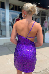 Misshow Sparkly Purple Sequined Cut Out Backless Tight Short Homecoming Dress/Mini Dress
