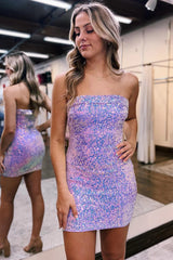 Misshow Sparkly Purple Sequined Tight Short Homecoming Dress/Mini Dress