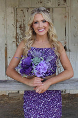 Misshow Sparkly Purple Spaghetti Straps Tight 2 Pieces Short Homecoming Dress/Mini Dress