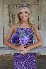 Misshow Sparkly Purple Spaghetti Straps Tight 2 Pieces Short Homecoming Dress/Mini Dress