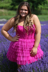 Misshow Sparkly Purple Strapless Corset A Line Short Homecoming Dress/Mini Dress with Ruffles