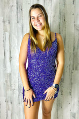 Misshow Sparkly Purple V-Neck Sequins Sleeveless Tight Short Homecoming