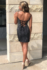 Misshow Sparkly Red Beaed Lace-Up Back Corset Tight Short Homecoming Dress/Mini Dress