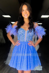 Misshow Sparkly Red Corset A-Line Short Homecoming Dress/Mini Dress with Feathers