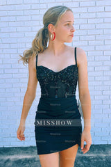 Misshow Sparkly Red Corset Sequin Tight Homecoming Dress/Mini Dress
