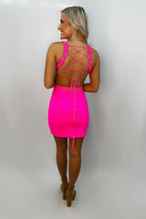 Misshow Sparkly Red Lace-Up Back Cut Out Tight Short Homecoming Dress/Mini Dress with Sequins