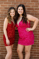 Misshow Sparkly Red Sequin Sleeveless Tight Short Homecoming Dress/Mini Dress