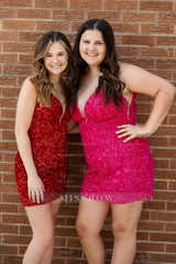 Misshow Sparkly Red Sequin Sleeveless Tight Short Homecoming Dress/Mini Dress