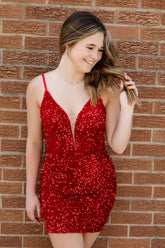 Misshow Sparkly Red Sequin Sleeveless Tight Short Homecoming Dress/Mini Dress