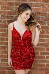 Misshow Sparkly Red Sequin Sleeveless Tight Short Homecoming Dress/Mini Dress