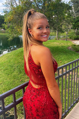 Misshow Sparkly Red Sequined Open Back Tight Short Homecoming Dress/Mini Dress with Fringes