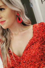 Misshow Sparkly Red Sequined Two Piece Tight Short Homecoming Dress/Mini Dress with Sleeves