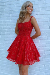 Misshow Sparkly Red Sequins A-Line Short Homecoming Dress/Mini Dress with Pockets