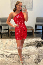 Misshow Sparkly Red Sequins Stars Tight Short Homecoming Dress/Mini Dress