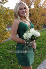 Misshow Sparkly Red Spaghetti Straps Beaded Tight Short Homecoming Dress/Mini Dress