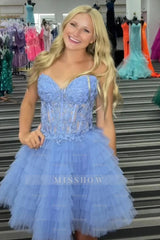 Misshow Sparkly Red Strapless Corset A Line Short Homecoming Dress/Mini Dress With Beadings