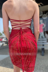 Misshow Sparkly Red Sweetheart Lace-Up Back Tight Short Homecoming Dress/Mini Dress