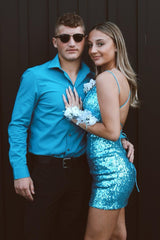 Misshow Sparkly Red Tight Sequins Backless Short Homecoming Dress/Mini Dress