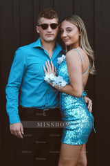 Misshow Sparkly Red Tight Sequins Backless Short Homecoming Dress/Mini Dress