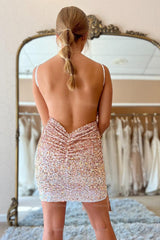 Misshow Sparkly Rose Golden Sequins Tight Short Homecoming Dress/Mini Dress
