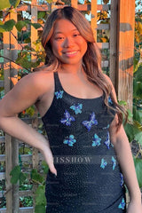 Misshow Sparkly Royal Blue Beaded Butterflies Tight Short Homecoming Dress/Mini Dress