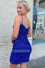 Misshow Sparkly Royal Blue Corset Sequined Tight Short Homecoming Dress/Mini Dress