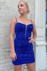 Misshow Sparkly Royal Blue Corset Sequined Tight Short Homecoming Dress/Mini Dress