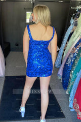 Misshow Sparkly Royal Blue Corset Sequins Short Tight Homecoming Dress/Mini Dress