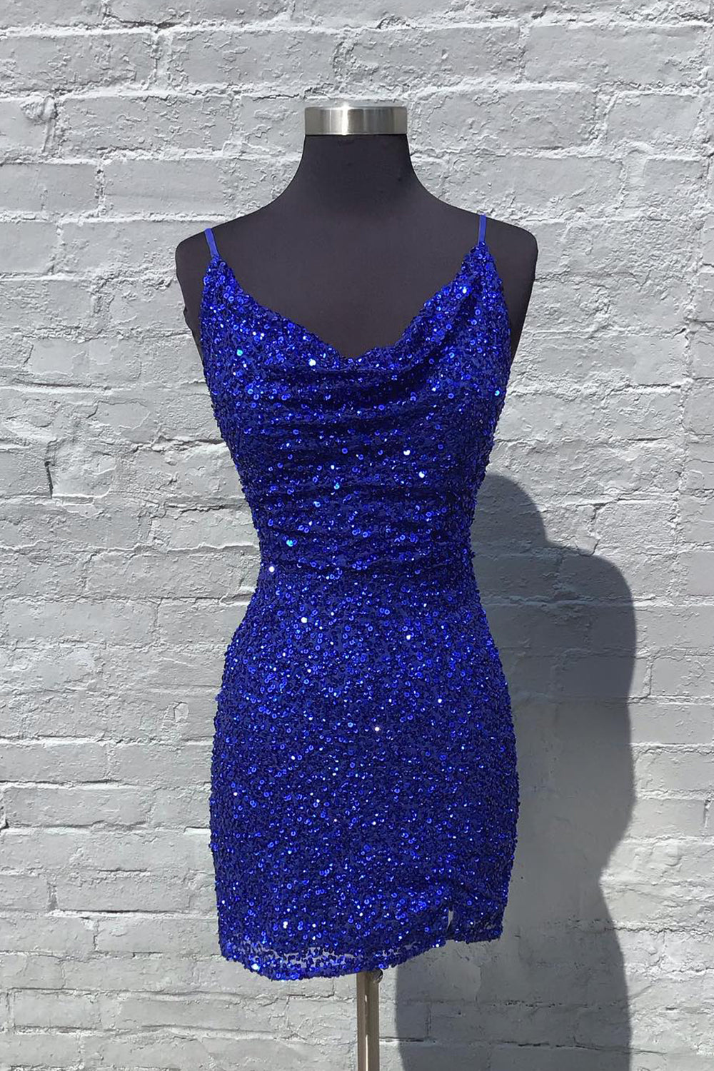 Misshow Sparkly Royal Blue Ruched Tight Short Sequins Homecoming Dress/Mini Dress