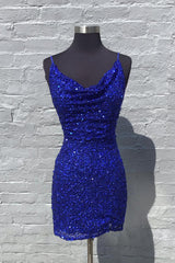 Misshow Sparkly Royal Blue Ruched Tight Short Sequins Homecoming Dress/Mini Dress