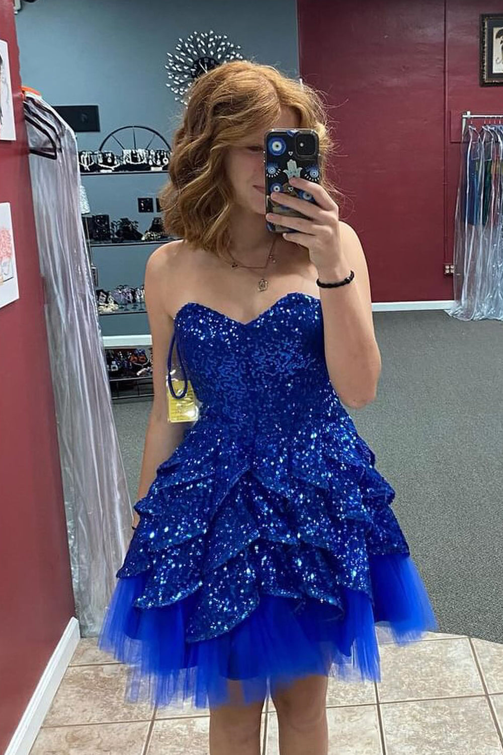 Misshow Sparkly Royal Blue Ruffled Strapless Short Homecoming Dress/Mini Dress