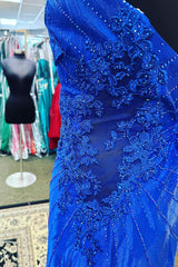 Misshow Sparkly Royal Blue Sequined One Shoulder Tight Short Homecoming Dress/Mini Dress with Appliques