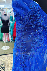Misshow Sparkly Royal Blue Sequined One Shoulder Tight Short Homecoming Dress/Mini Dress with Appliques