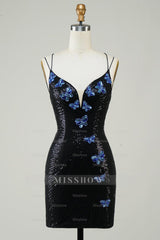 Misshow Sparkly Royal Blue Sequins Beaded Tight Short Homecoming Dress/Mini Dress
