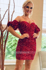 Misshow Sparkly Royal Blue Sequins Tight Short Homecoming Dress/Mini Dress with Sleeves