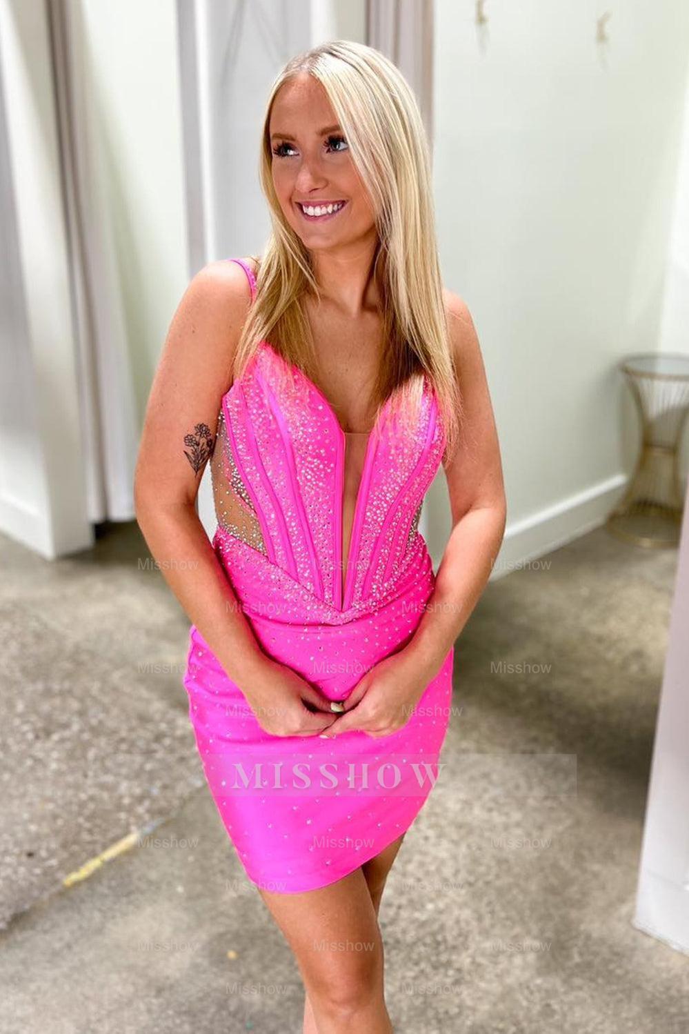 Misshow Sparkly Royal Blue Spaghetti Straps Tight Short Homecoming Dress/Mini Dress with Beadings