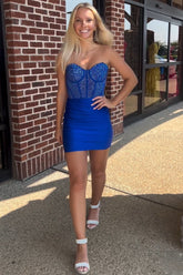 Misshow Sparkly Royal Blue Strapless Tight Corset Short Homecoming Dress/Mini Dress