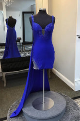 Misshow Sparkly Royal Blue Tight Short Homecoming Dress/Mini Dress With Beadings