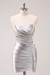 Misshow Sparkly Silver Beaded Short Tight Homecoming Dress/Mini Dress